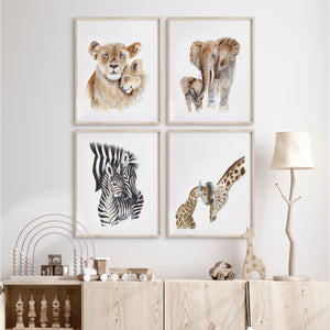 Mom and Baby Safari Animal Wall Art - Set of 4 Framed - Brett Blumenthal | Tiny Toes Design
