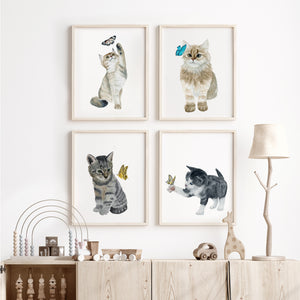 Kitten and Butterfly Watercolor Print Set