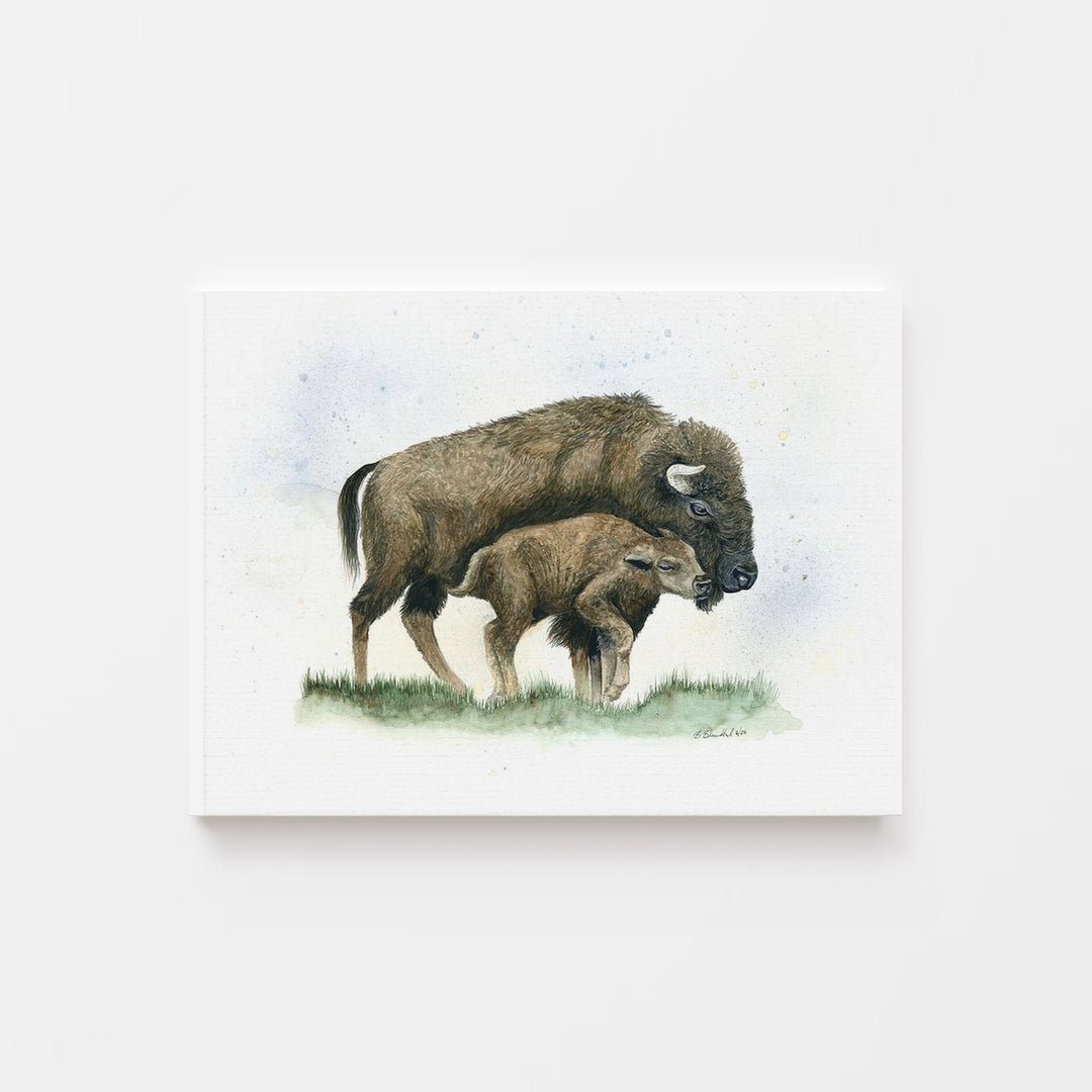 Mom and Baby Bison Watercolor Art Print - Tiny Toes Design