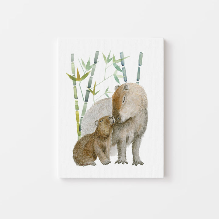 Mom and Baby Capybaras Nursery Print - Tiny Toes Design