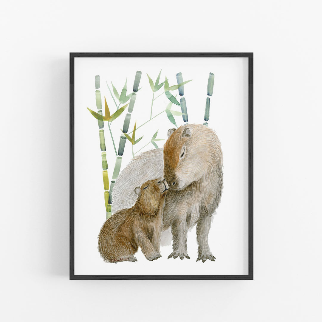 Mom and Baby Capybaras Nursery Print - Tiny Toes Design