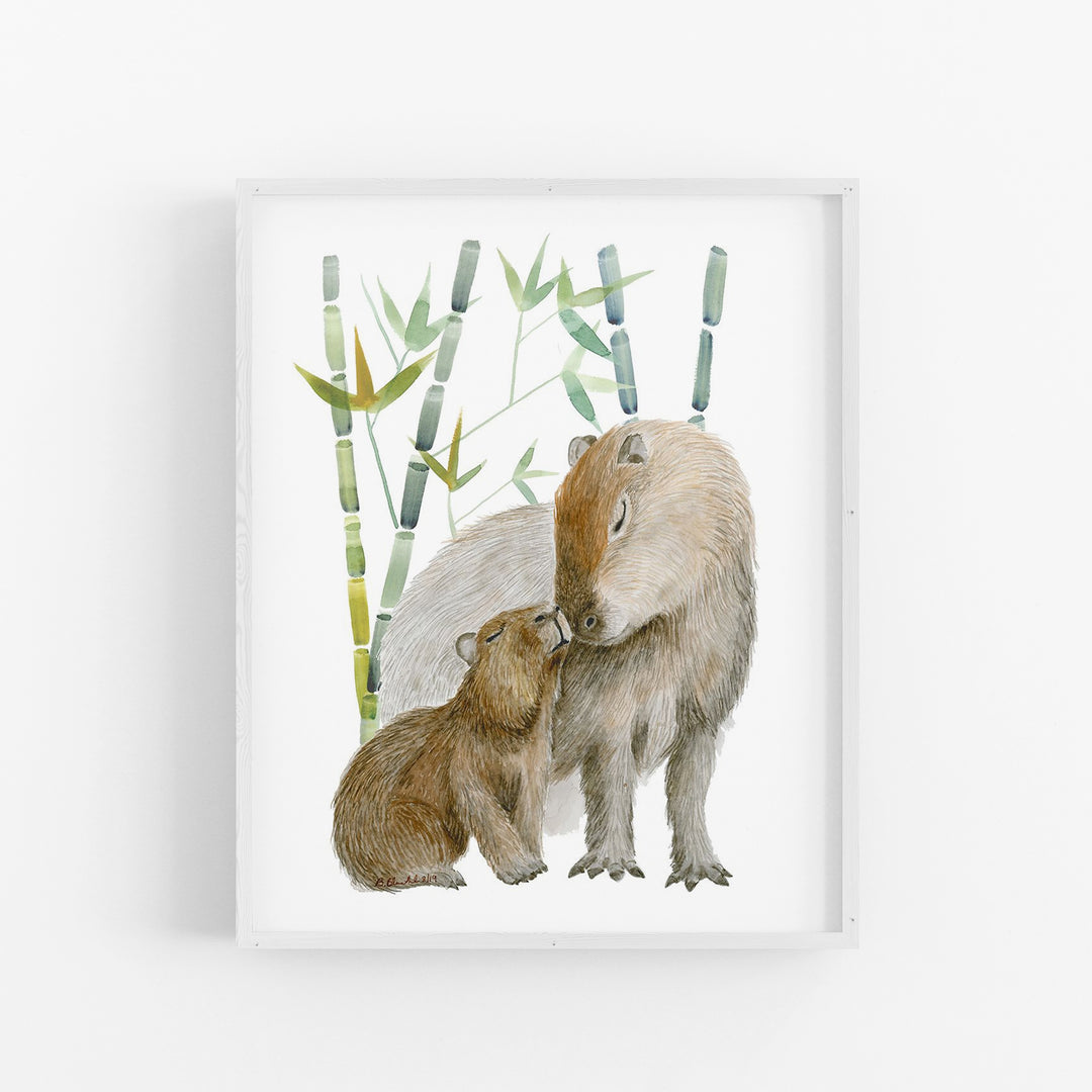 Mom and Baby Capybaras Nursery Print - Tiny Toes Design