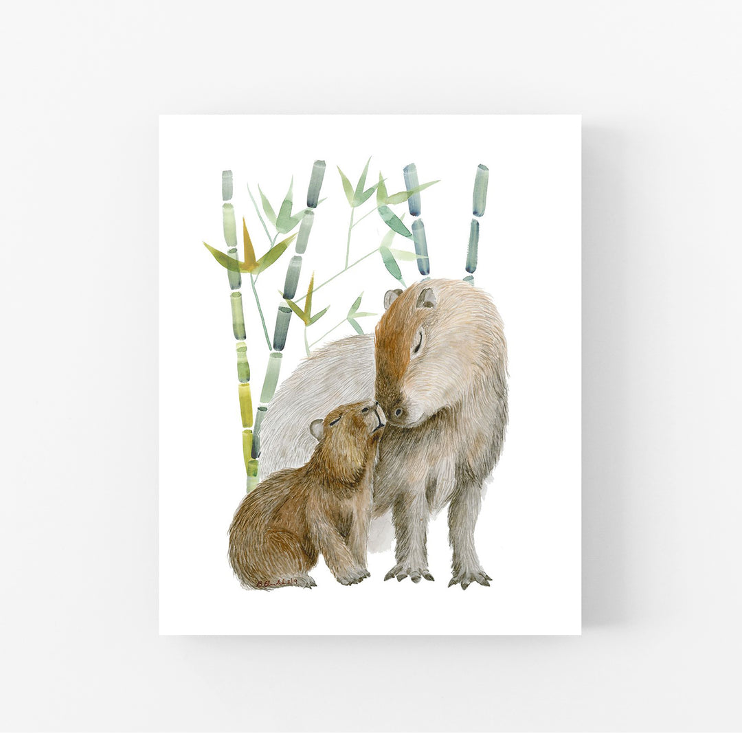 Mom and Baby Capybaras Nursery Print - Tiny Toes Design
