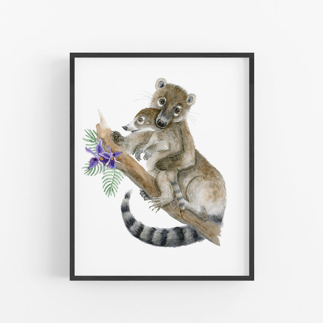Mom and Baby Coatis - Jungle Nursery Art - Tiny Toes Design