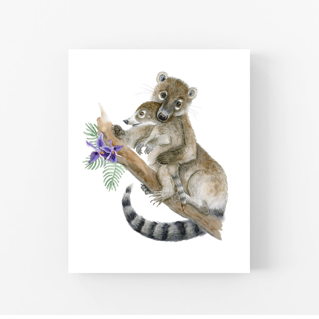 Mom and Baby Coatis - Jungle Nursery Art - Tiny Toes Design