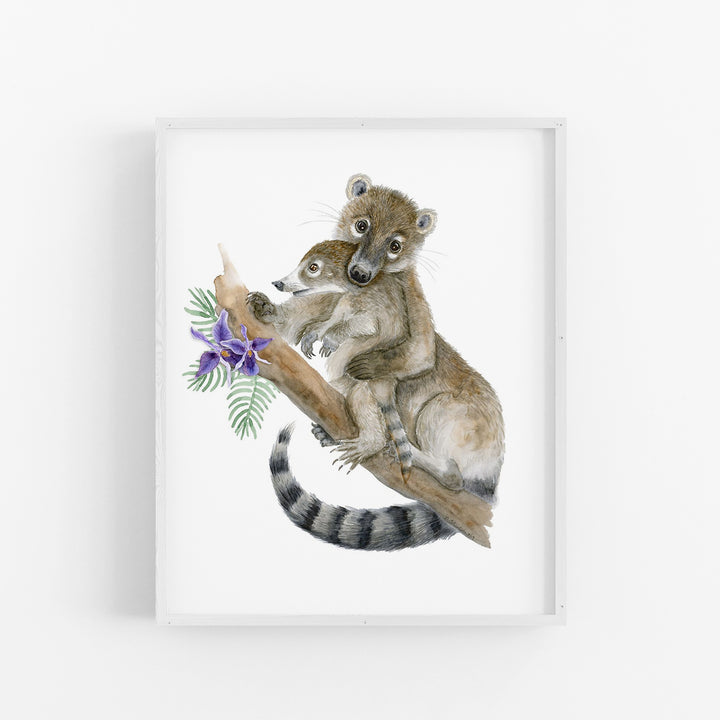 Mom and Baby Coatis - Jungle Nursery Art - Tiny Toes Design