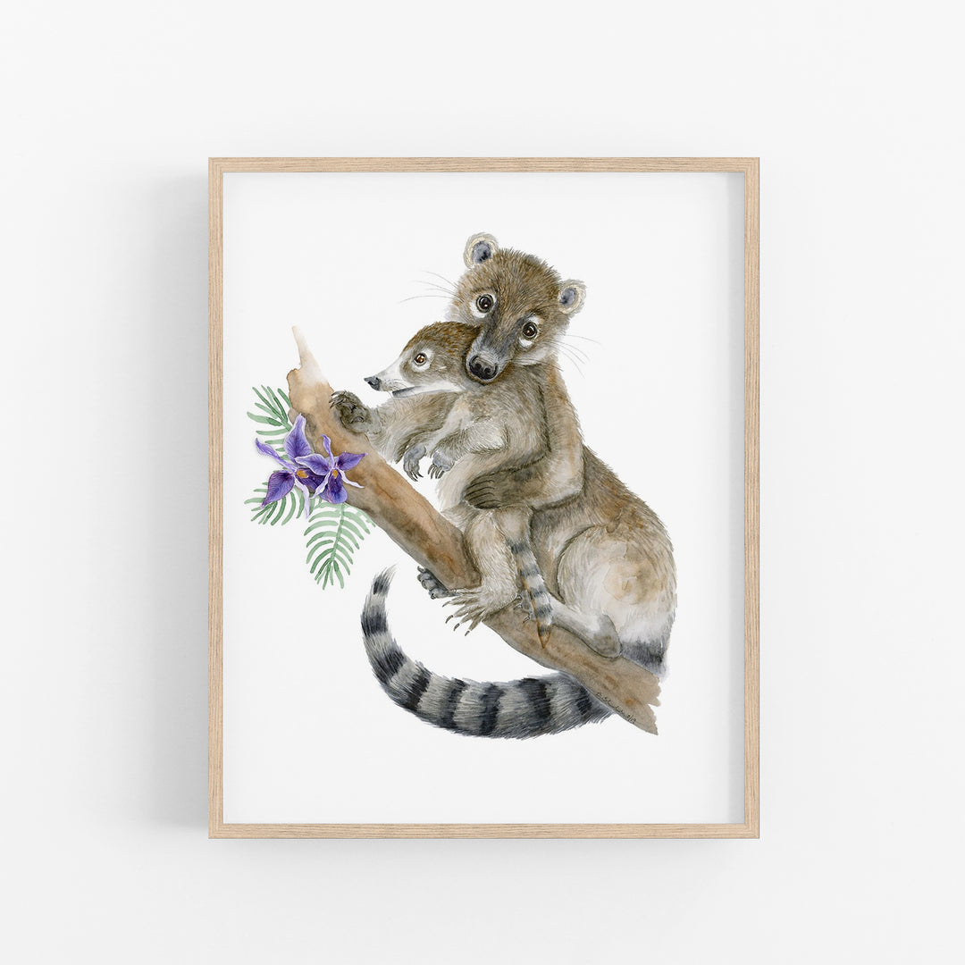 Mom and Baby Coatis - Jungle Nursery Art - Tiny Toes Design