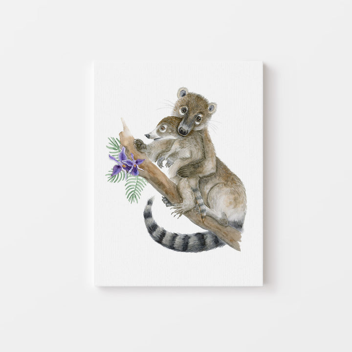 Mom and Baby Coatis - Jungle Nursery Art - Tiny Toes Design