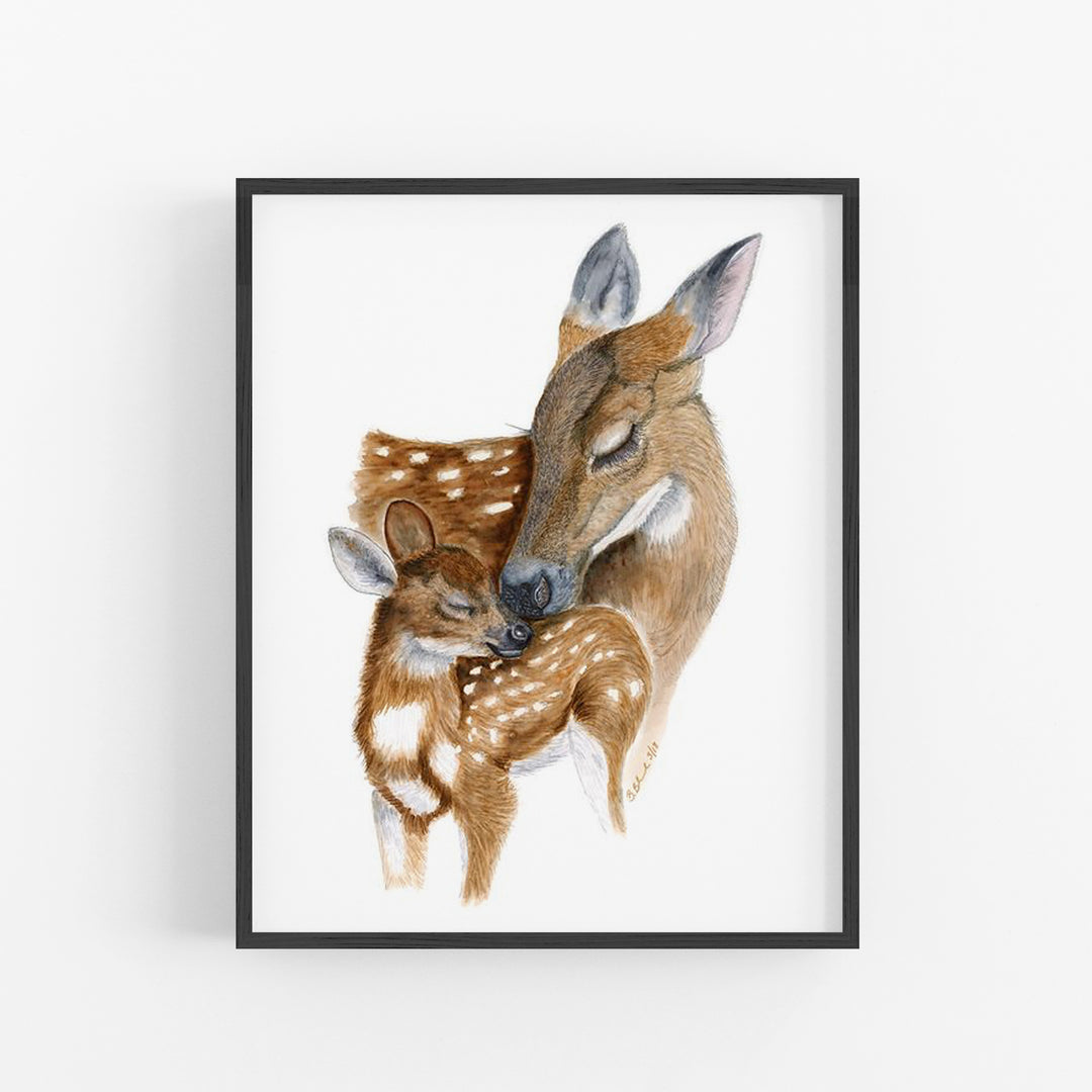 Mom and Baby Deer Nursery Art - Tiny Toes Design