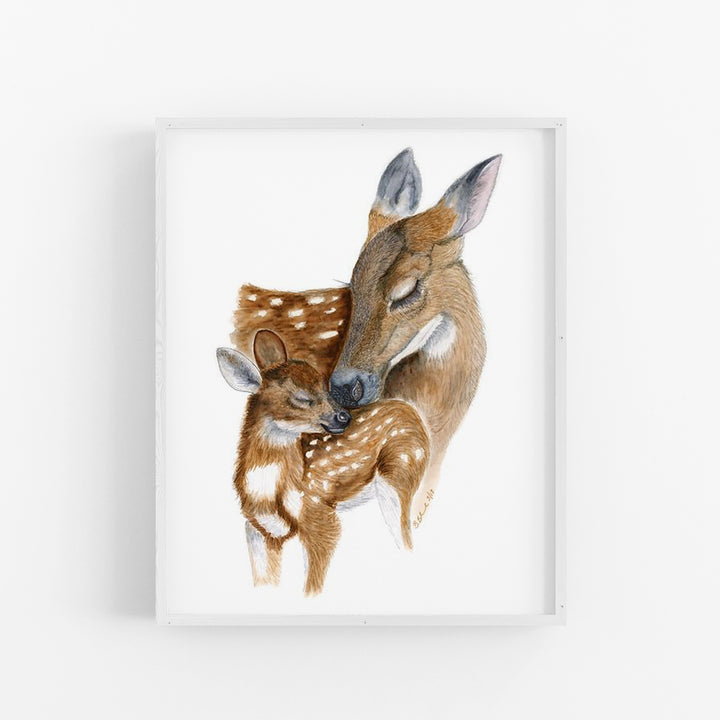 Mom and Baby Deer Nursery Art - Tiny Toes Design
