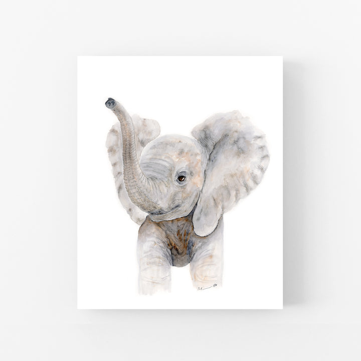 Trumpeting Baby Elephant - Safari Nursery Print - Tiny Toes Design
