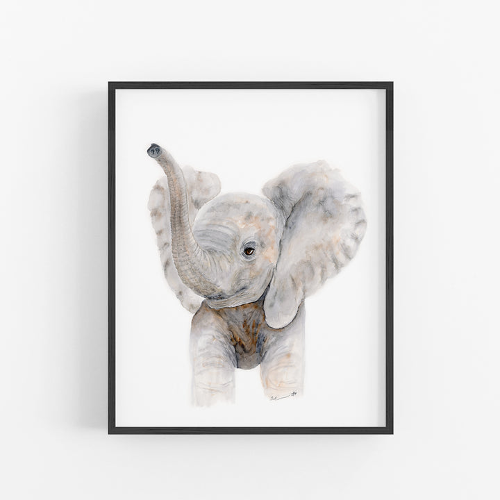 Trumpeting Baby Elephant - Safari Nursery Print - Tiny Toes Design