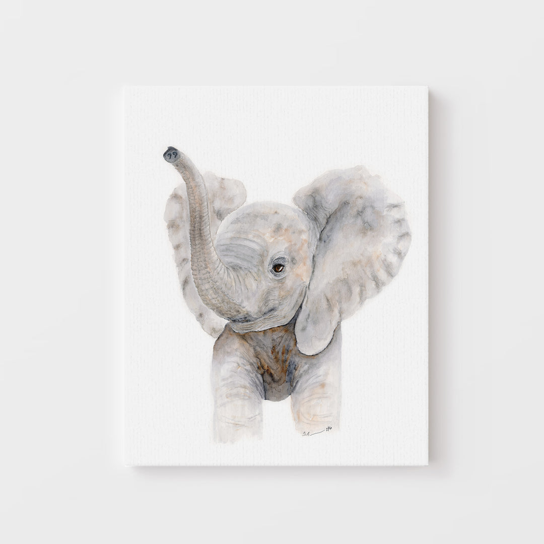 Trumpeting Baby Elephant - Safari Nursery Print - Tiny Toes Design
