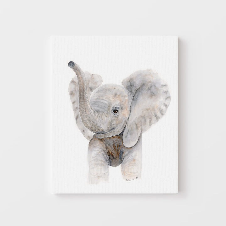 Trumpeting Baby Elephant - Safari Nursery Print - Tiny Toes Design