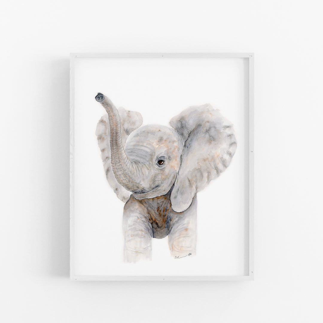 Trumpeting Baby Elephant - Safari Nursery Print - Tiny Toes Design