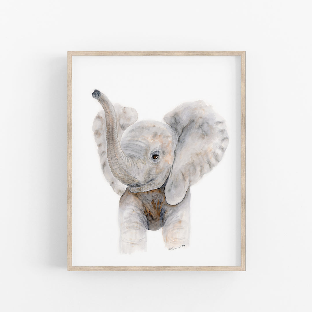 Trumpeting Baby Elephant - Safari Nursery Print - Tiny Toes Design