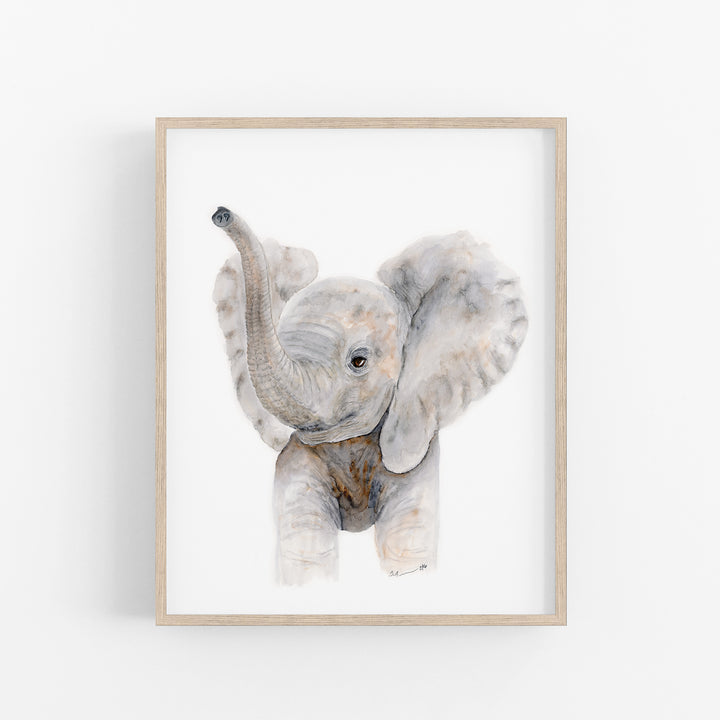 Trumpeting Baby Elephant - Safari Nursery Print - Tiny Toes Design