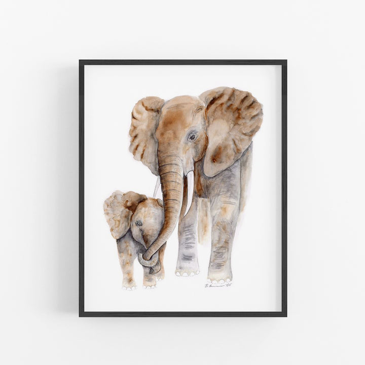 Mom and Baby Elephant Watercolor - Safari Nursery Print - Tiny Toes Design