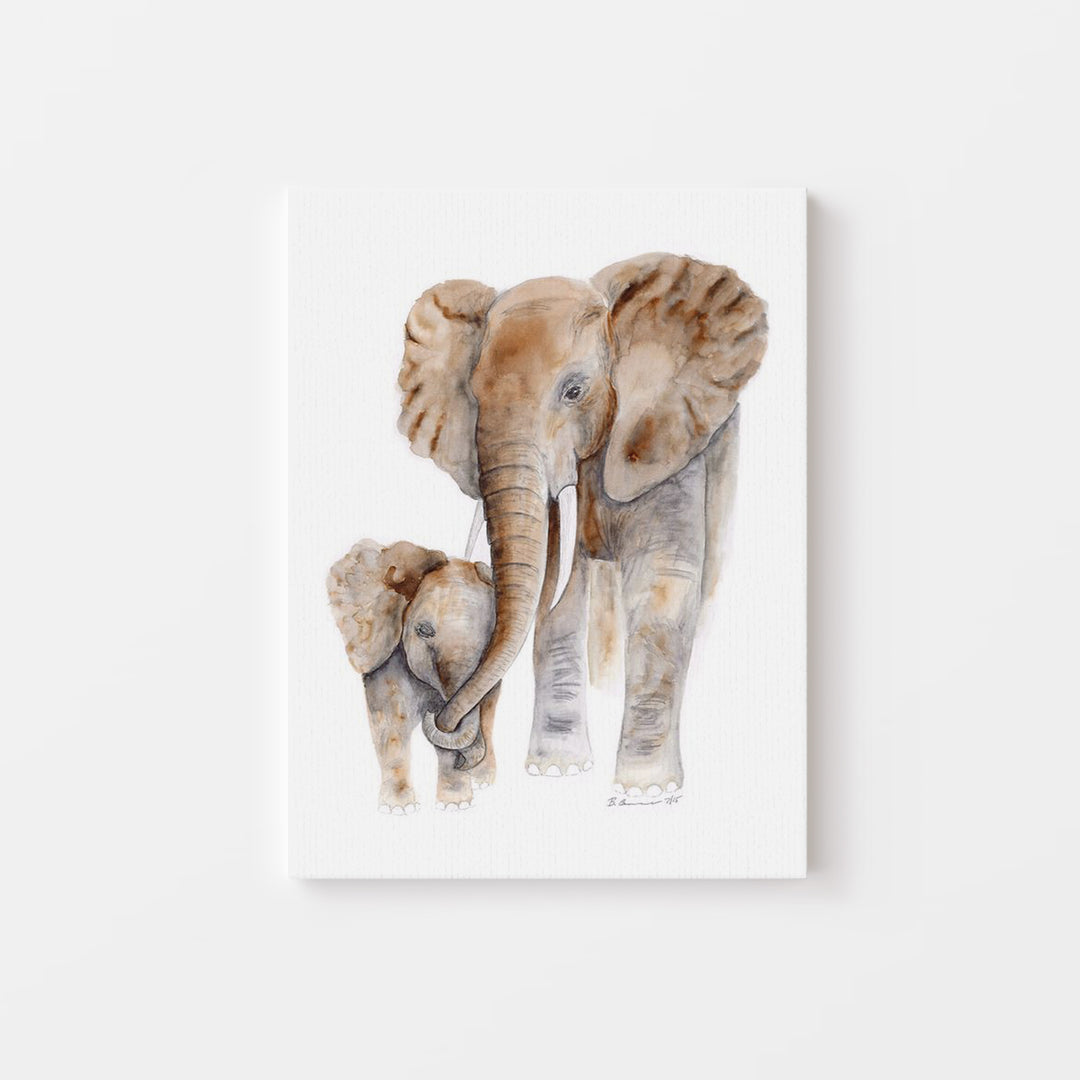 Mom and Baby Elephant Watercolor - Safari Nursery Print - Tiny Toes Design