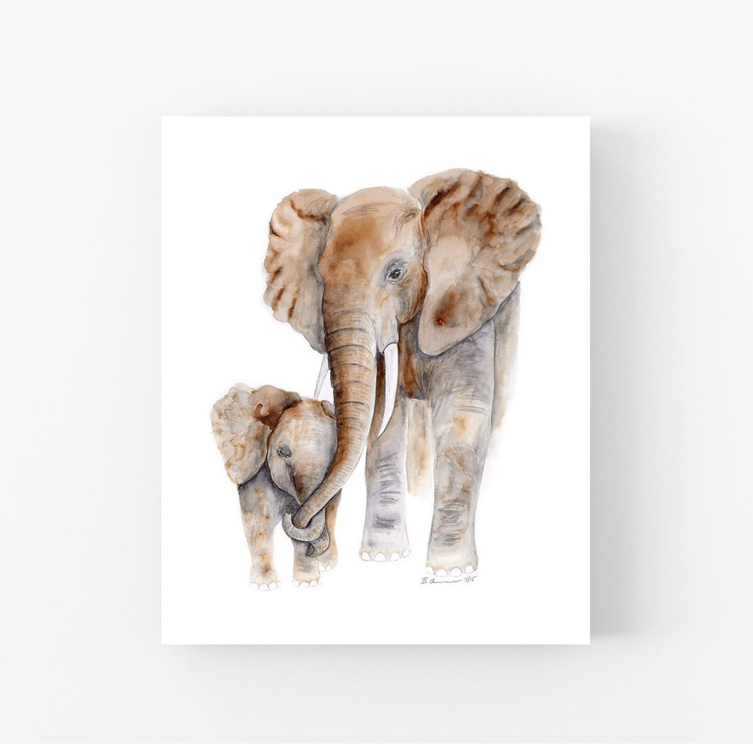 Mom and Baby Elephant Watercolor - Safari Nursery Print - Tiny Toes Design