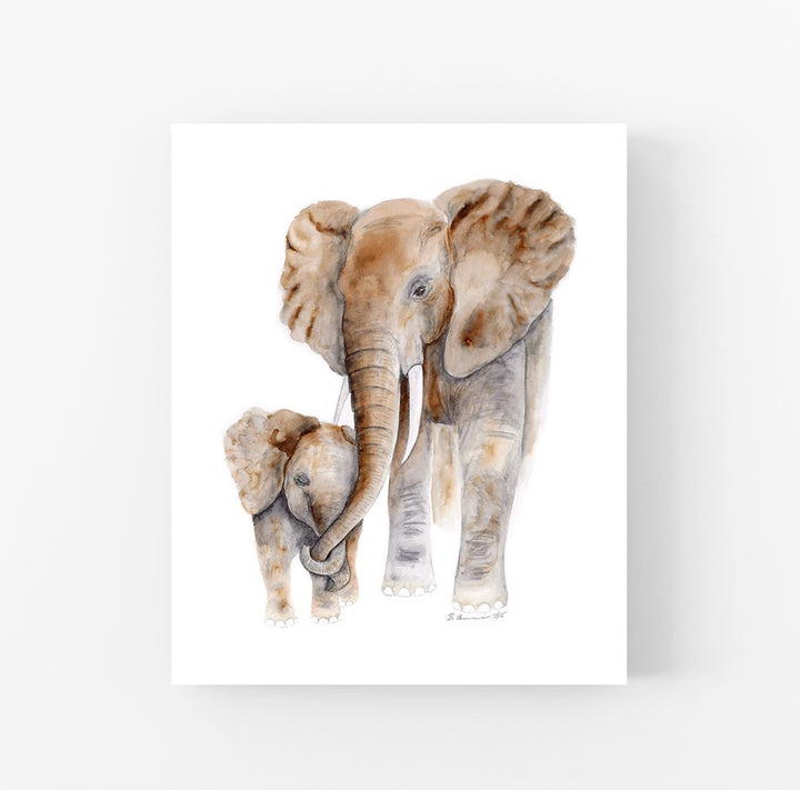 Mom and Baby Elephant Watercolor - Safari Nursery Print - Tiny Toes Design