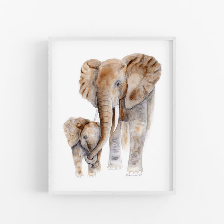 Mom and Baby Elephant Watercolor - Safari Nursery Print - Tiny Toes Design