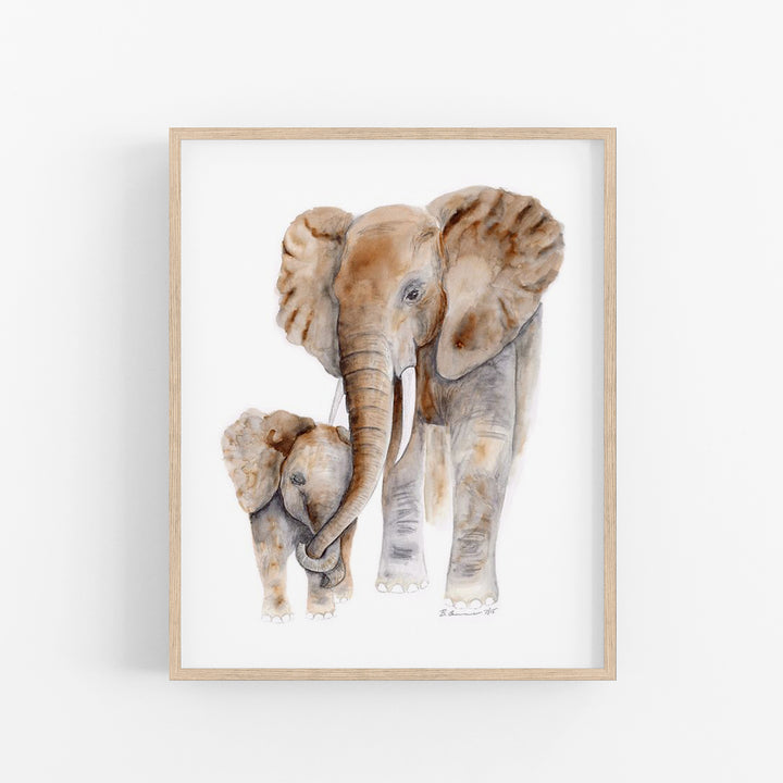 Mom and Baby Elephant Watercolor - Safari Nursery Print - Tiny Toes Design