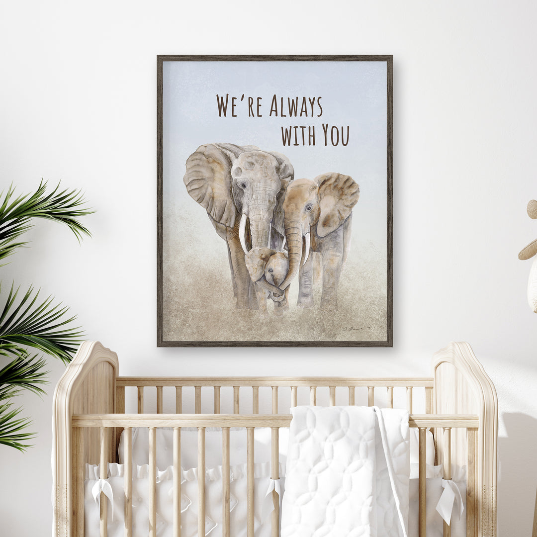 Family of Elephants Nursery Decor Framed in Espresso