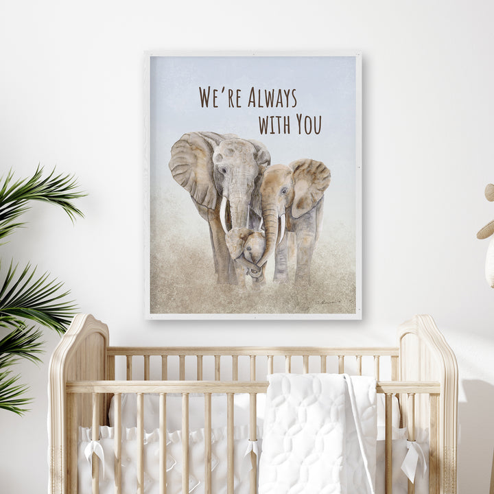 Family of Elephants Nursery Decor Framed in White