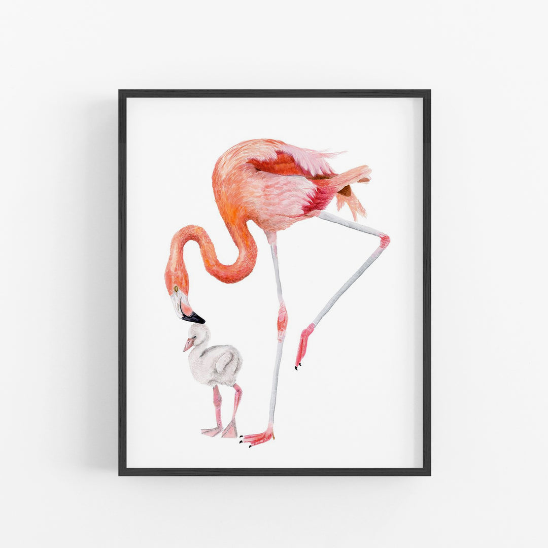 Mom and Baby Flamingos - Tropical Nursery Print - Tiny Toes Design