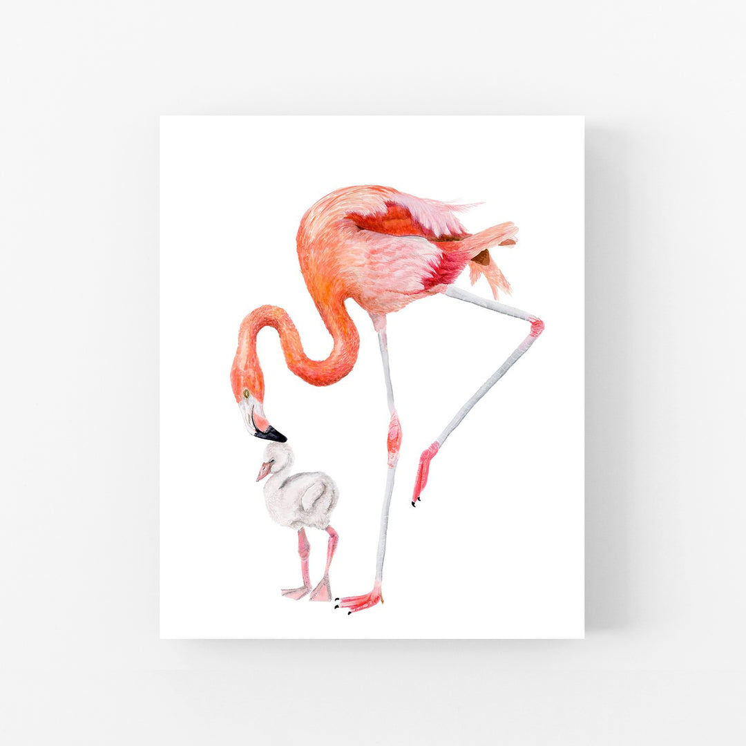 Mom and Baby Flamingos - Tropical Nursery Print - Tiny Toes Design