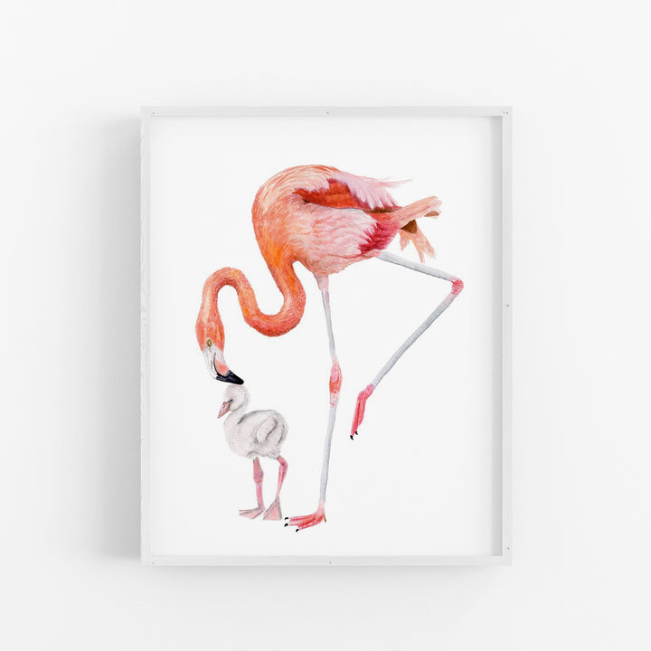 Mom and Baby Flamingos - Tropical Nursery Print - Tiny Toes Design