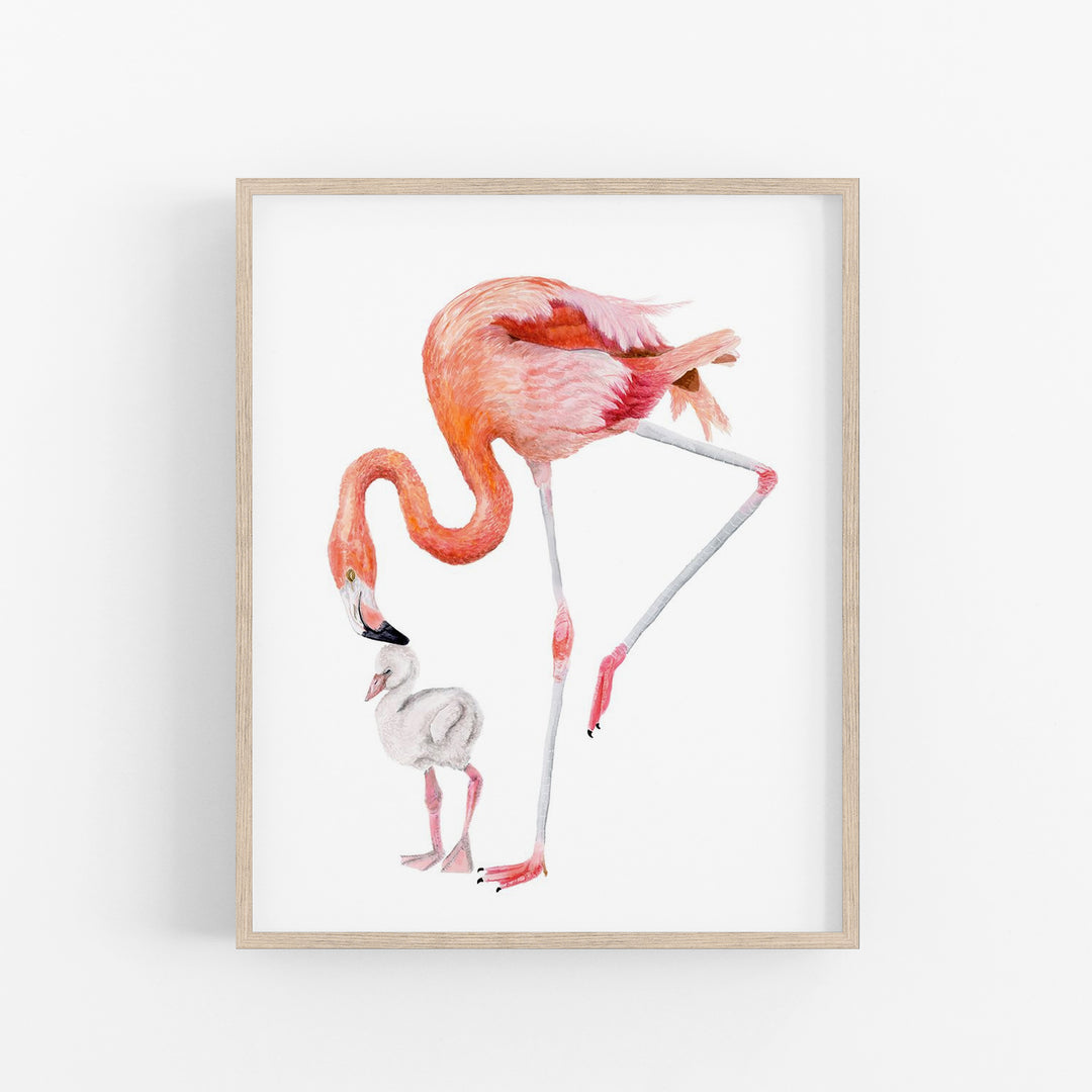 Mom and Baby Flamingos - Tropical Nursery Print - Tiny Toes Design