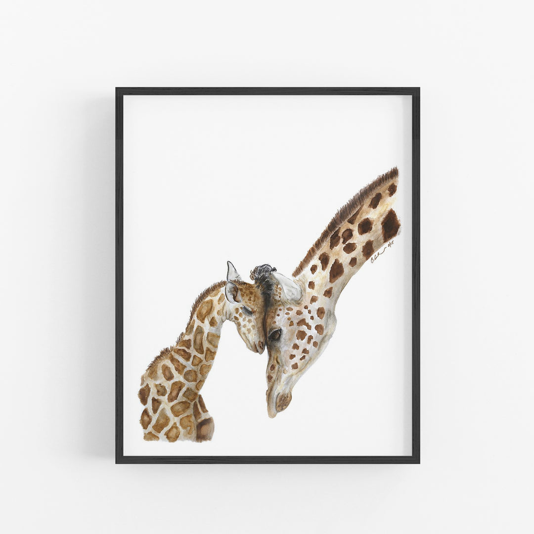 Mom and Baby Giraffe Watercolor - Safari Nursery Art - Tiny Toes Design