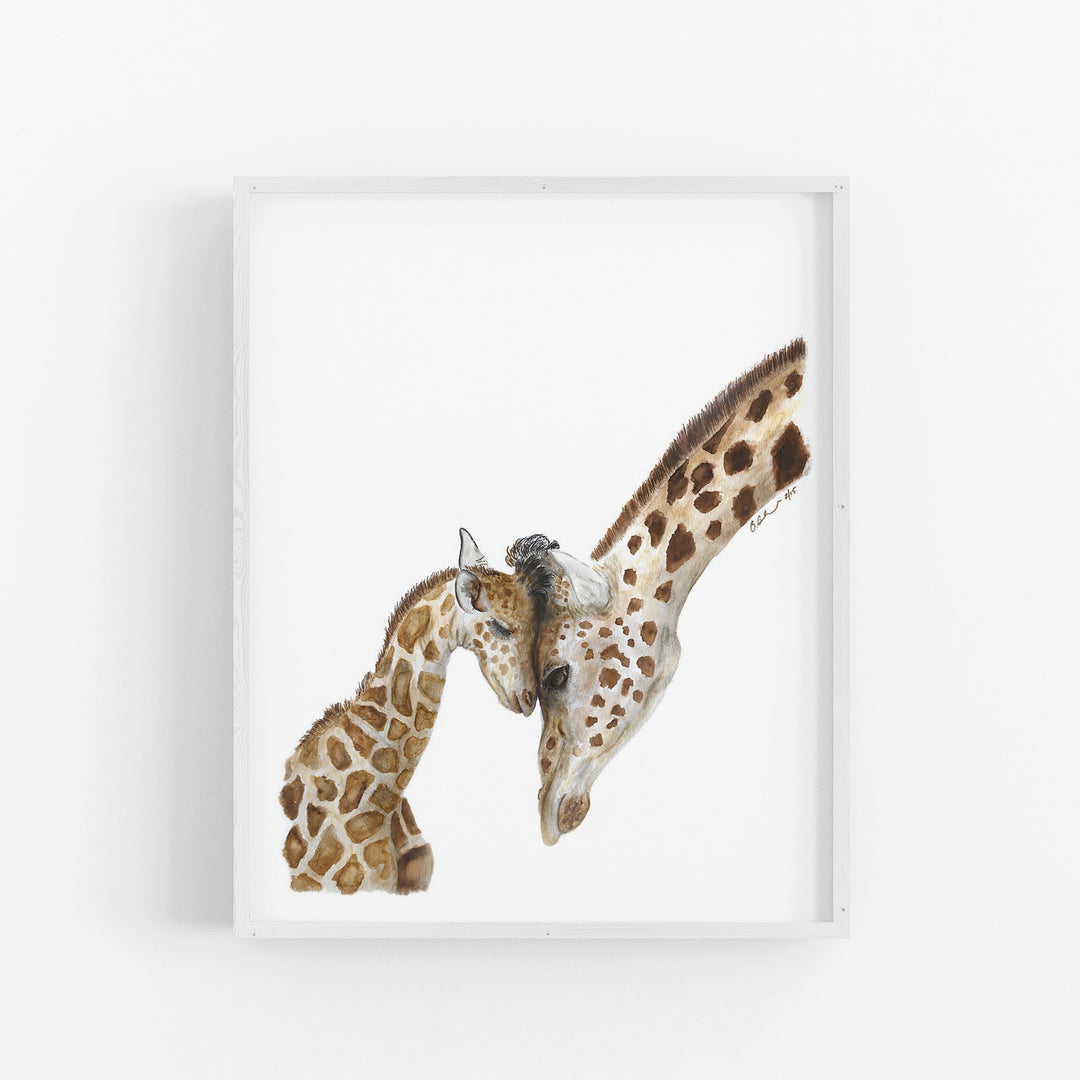 Mom and Baby Giraffe Watercolor - Safari Nursery Art - Tiny Toes Design