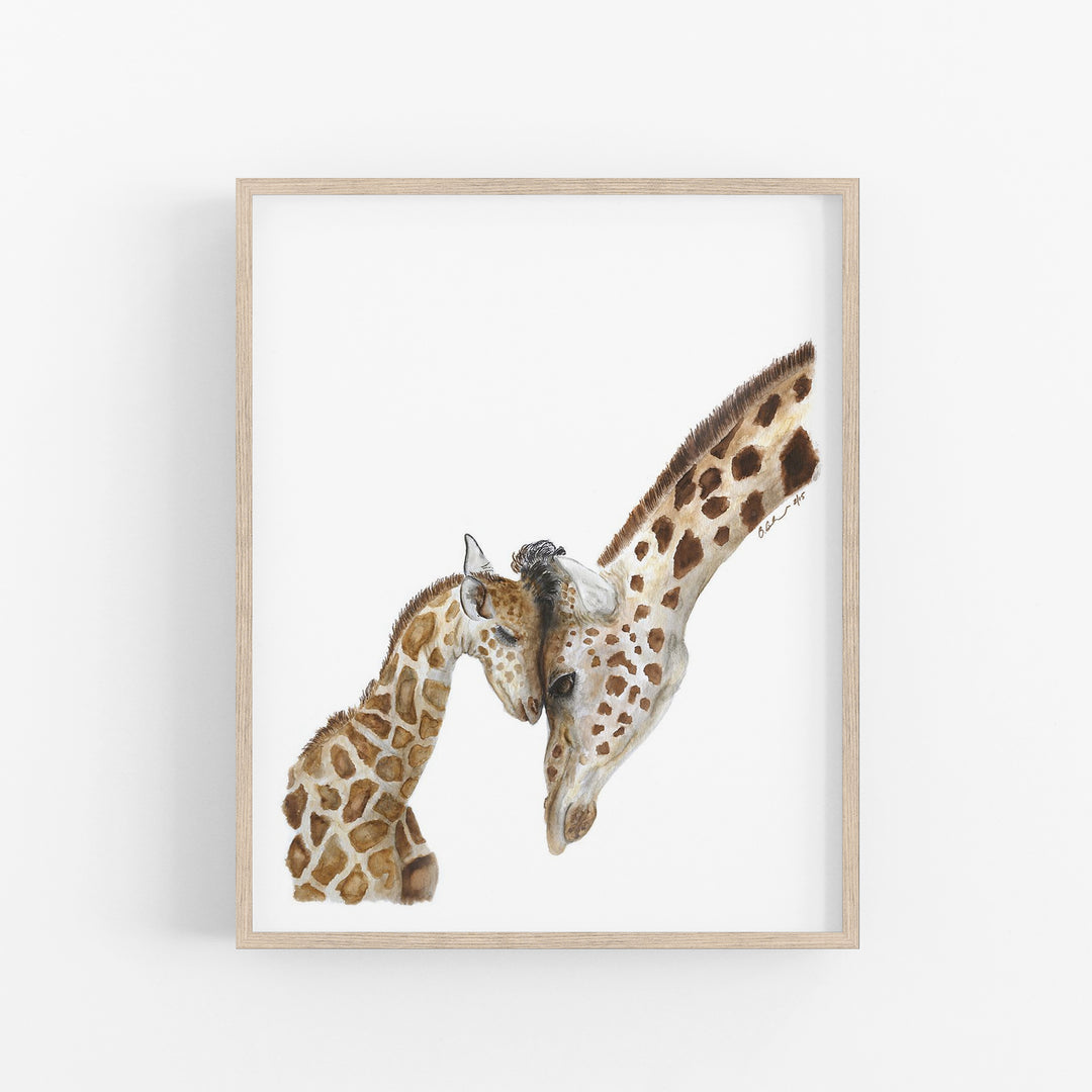 Mom and Baby Giraffe Watercolor - Safari Nursery Art - Tiny Toes Design