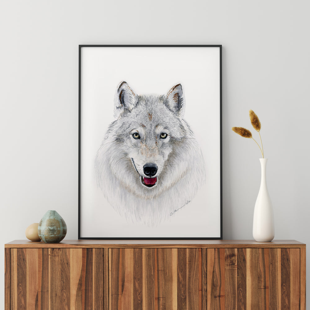 Gray Wolf Watercolor Portrait - Tiny Toes Design
