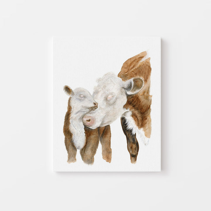 Mom and Baby Hereford Cows - Watercolor Nursery Art - Tiny Toes Design