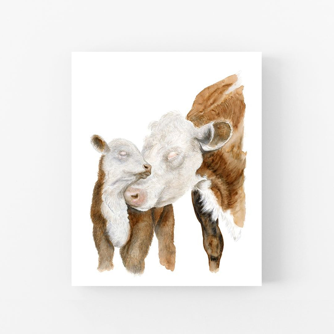Mom and Baby Hereford Cows - Watercolor Nursery Art - Tiny Toes Design