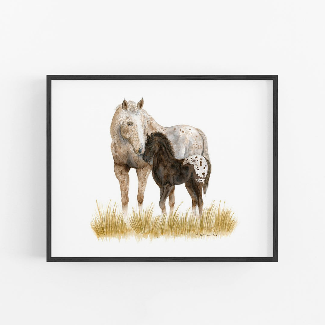 Mom and Baby Appaloosa Horses Watercolor Print - Tiny Toes Design