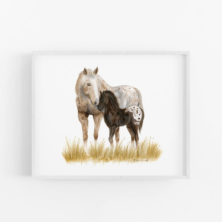 Mom and Baby Appaloosa Horses Watercolor Print - Tiny Toes Design