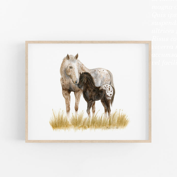 Mom and Baby Appaloosa Horses Watercolor Print - Tiny Toes Design