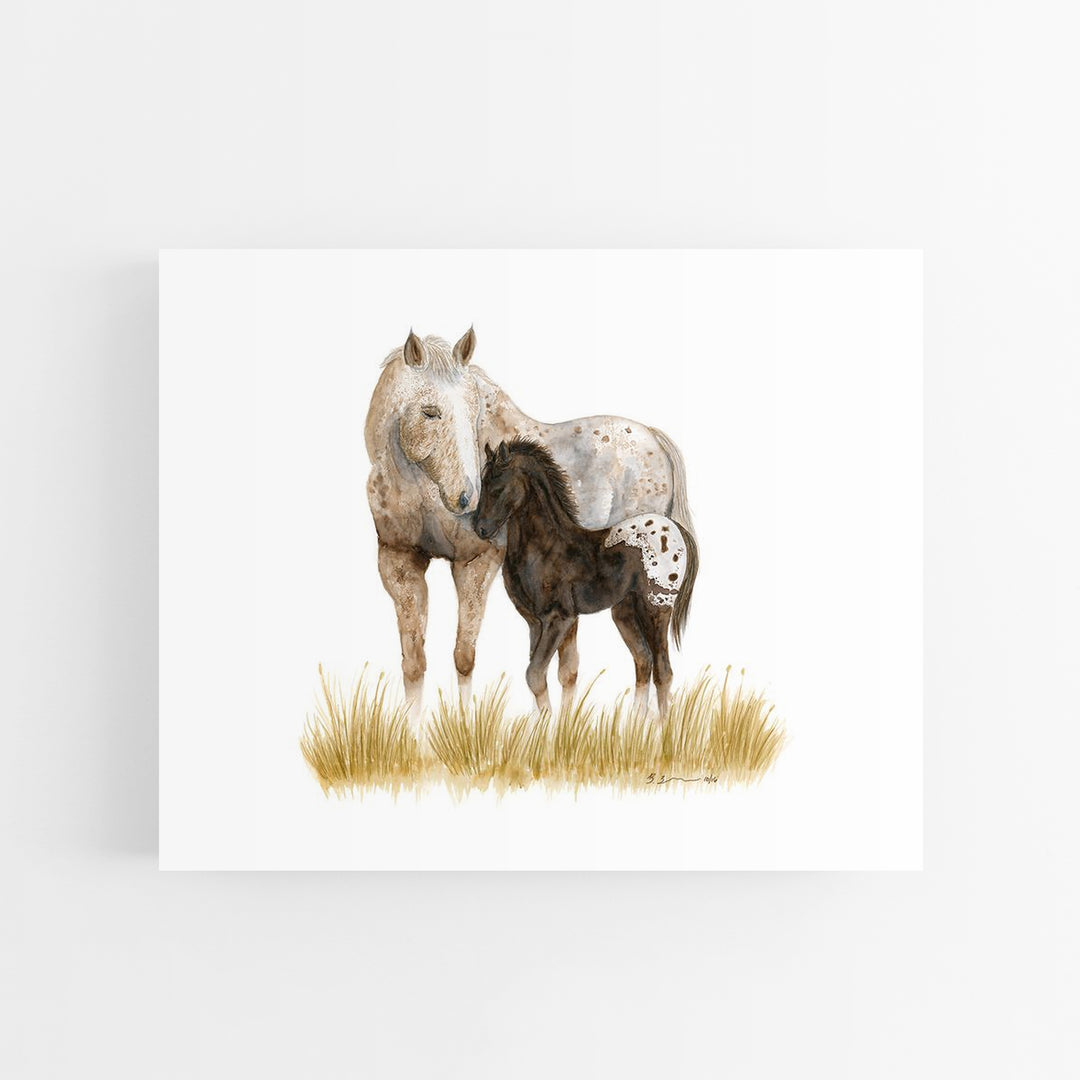 Mom and Baby Appaloosa Horses Watercolor Print - Tiny Toes Design