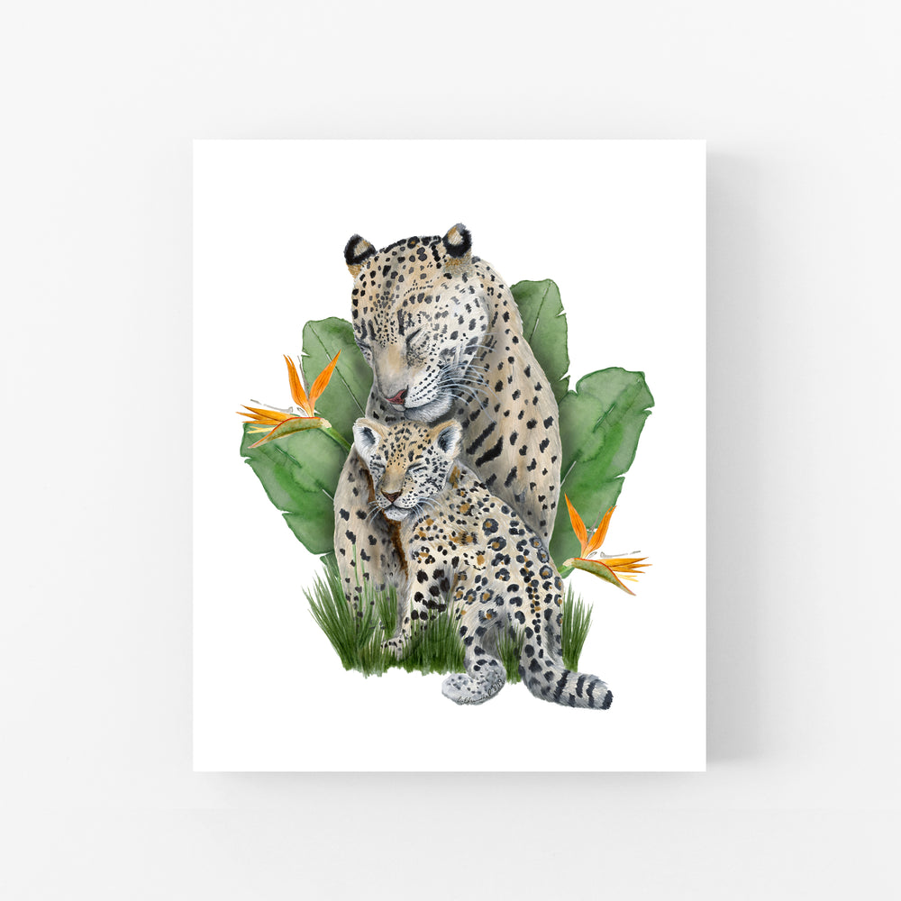 Mom and Baby Jaguar Watercolor - Jungle Nursery Print - Tiny Toes Design