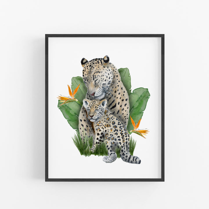 Mom and Baby Jaguar Watercolor - Jungle Nursery Print - Tiny Toes Design