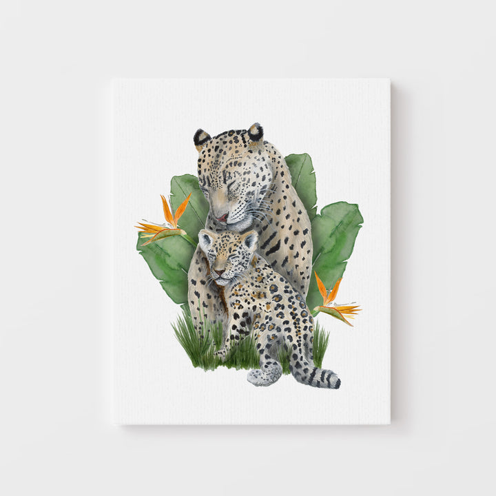 Mom and Baby Jaguar Watercolor - Jungle Nursery Print - Tiny Toes Design