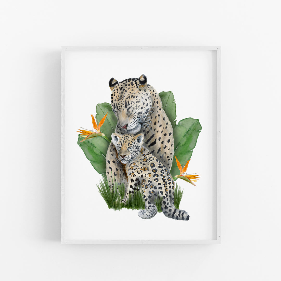 Mom and Baby Jaguar Watercolor - Jungle Nursery Print - Tiny Toes Design