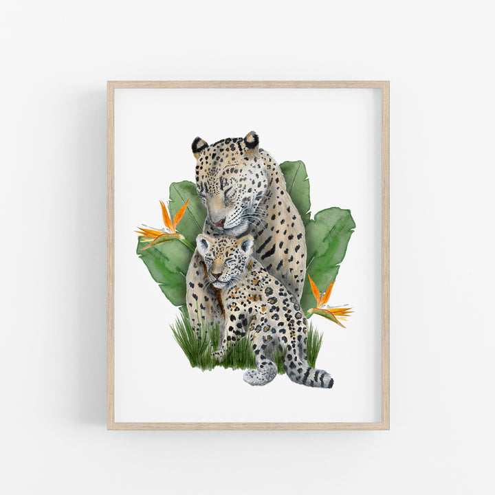 Mom and Baby Jaguar Watercolor - Jungle Nursery Print - Tiny Toes Design