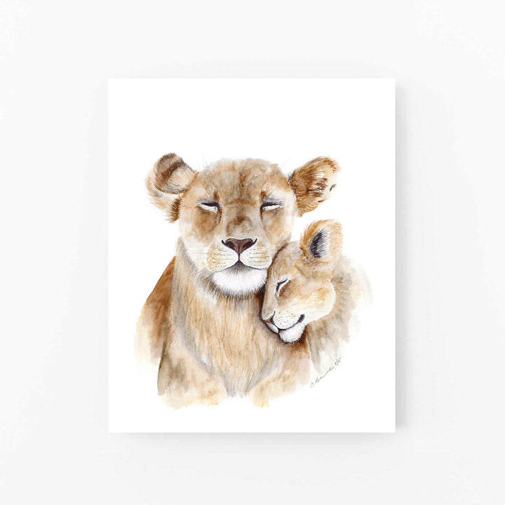 Mom and Baby Lion Watercolor Print - Tiny Toes Design