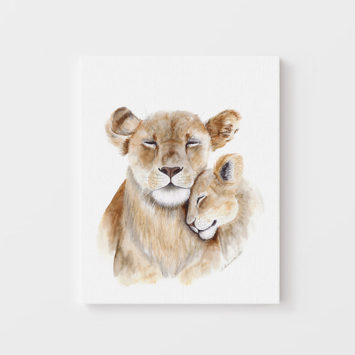 Mom and Baby Lion Watercolor Print - Tiny Toes Design